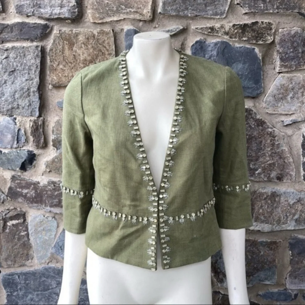 TORY BURCH ‘Avery’ Hills Embellished Linen Blend Jacket Size 8 NWT $525